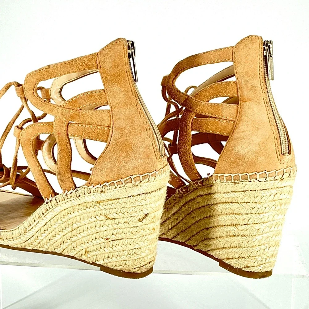 Vince Camuto Size 10 Tan Suede Lace Up Espadrille Wedge Sandals NEW Tannon $159